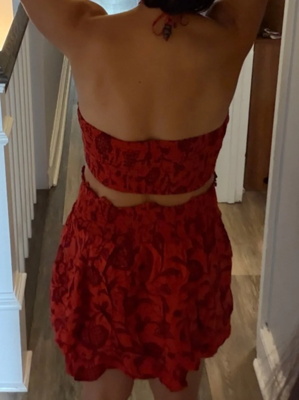 Anthropologie Alaya Rust Red Floral Two-Piece Mini Dress Set
